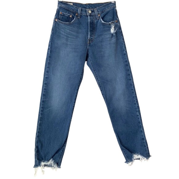 Levi's Premium 501 Jeans Blue Chewed Hem Skinny 24 - Picture 1 of 16